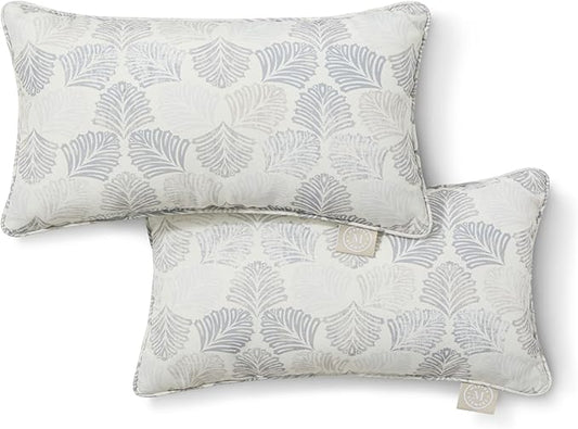 Martha Stewart Modern Banana Leaves Indoor Outdoor Decorative Lumbar Pillow 2-Pack Set, UV Fade Resistant, Water Repellent, Printed Tropical Design, Warm Grey, 11"x18"