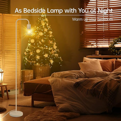BoostArea White Floor Lamp, Industrial Floor Lamp, 63inch Standing Lamp, E26 Socket, On/Off Footswitch, Whole Metal, Modern Small Simple Stand Up Lamp for Bedroom Living Room, Vintage, Mid Century