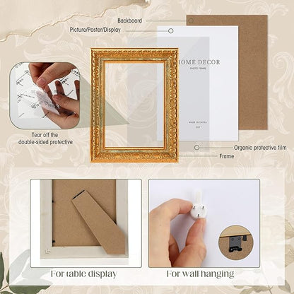 Kathfly 20 Pack Vintage Picture Frames for Wall or Tabletop Display Ornate French Country Frames Vintage Farmhouse Decor Antique Wall Art Set for Gallery Bedroom Living Room Decor (Simple Style)