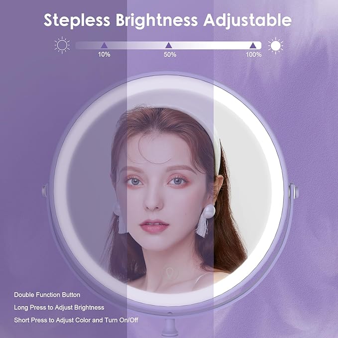DEIOVWXS Makeup Mirror, 3000mAh Rechargeable Double-Sided Magnifying Vanity Mirror with 3 Colors, 1X/10X, Adjustable Brightness, Gifts for Mom, Mothers Day, Women, Wife, Girls, Dorm Room Essential