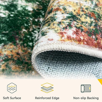 RELEANY Washable Area Rugs 2'x3' Non-Slip Modern Abstract Soft for Living Room Entryway Bedroom Nursery, Print Pattern, Green Orange Rust Red Cream Colorful