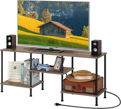 50 inch TV Stand for Living Room Small Entertainment Center with Storage Shelf & Power Outlets, Modern Farmhouse TV Console Table Media Cabinet for Bedroom, Rustic Grey