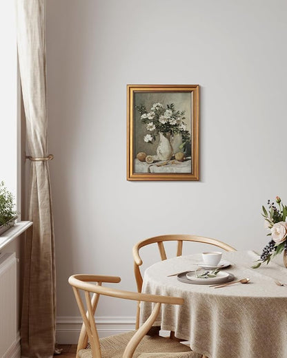 Bzstyleart Vintage Wall Art Decor for Living Room, Gold Framed Canvas Wall Art Prints Anthropologie Home Decor Aesthetic, Lemon Painting Botanical Flower Print, 12 x 16 Inch