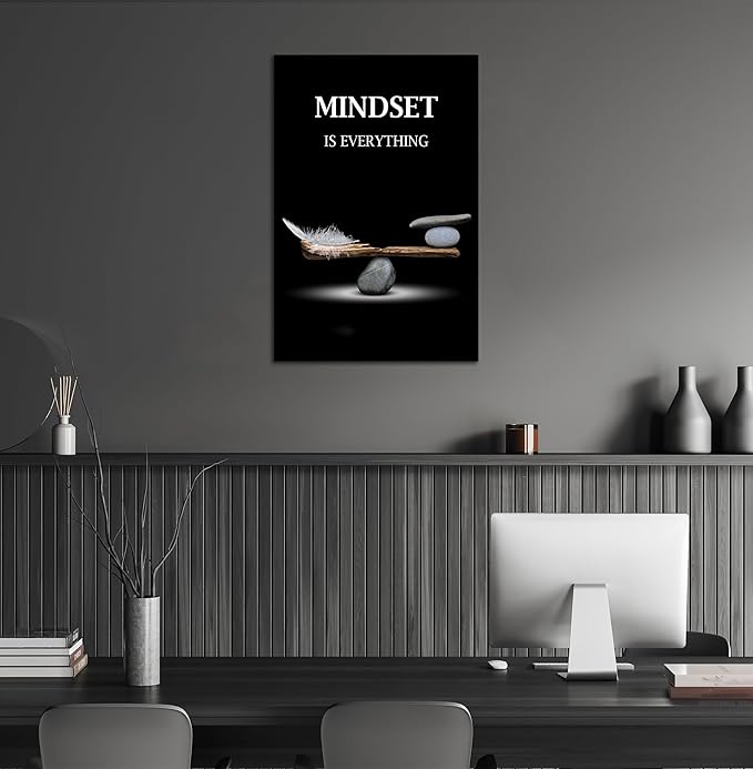 SKASNFAI Mindset Motivation Office Wall Art Zen Stone Canvas Print Pictures Wall Decor Framed Positive Quotes Posters for Living Room Bedroom Decoration (20L x 30W)