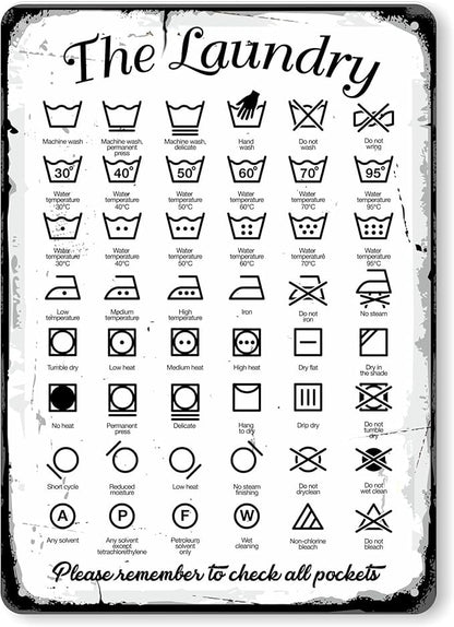 SmartSign Laundry Symbols Wall Art Sign, 'Please Remember To Check All Pockets' Vintage Sign, 14" x 10", 40 mil Laminated Rustproof Aluminum, Retro Wall Décor, Black/Rustic White, USA-Made