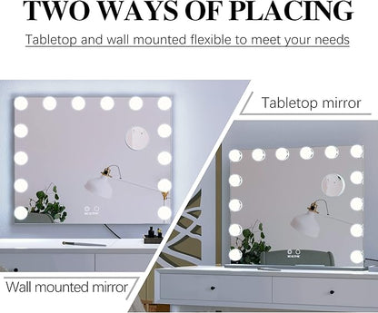 ANYHI Vanity Mirror with Light, Large Hollywood Lighted Makeup Mirror 14 Dimmable LED Bulbs, Smart Touch Control, Tabletop or Wall-Mounted, Detachable 10x Magnification, 24.4" x 20.2" (Silver)