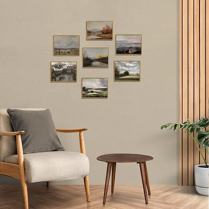 OIQArtOIQ Vintage Landscape Canvas Wall Art Framed Natural Scenery Painting Artwork Prints France Country Wilderness Farmhouse Decor Pictures Kitchen Bedroom Living Room Bathroom