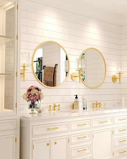 Growsun Round Gold Mirror for Bathroom, 28 inch Golden Circle Bathroom Mirror for Wall, Entryway Living Room with Metal Frame for Home Decor