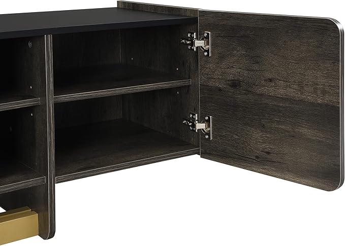 Modern Light Luxury TV Stand and Coffee Table Set of 2, Modern TV Console,Wood Center Tables with Spacious Top, Storage Cabinet & Open Adjustable Shelves for Living Room, Black