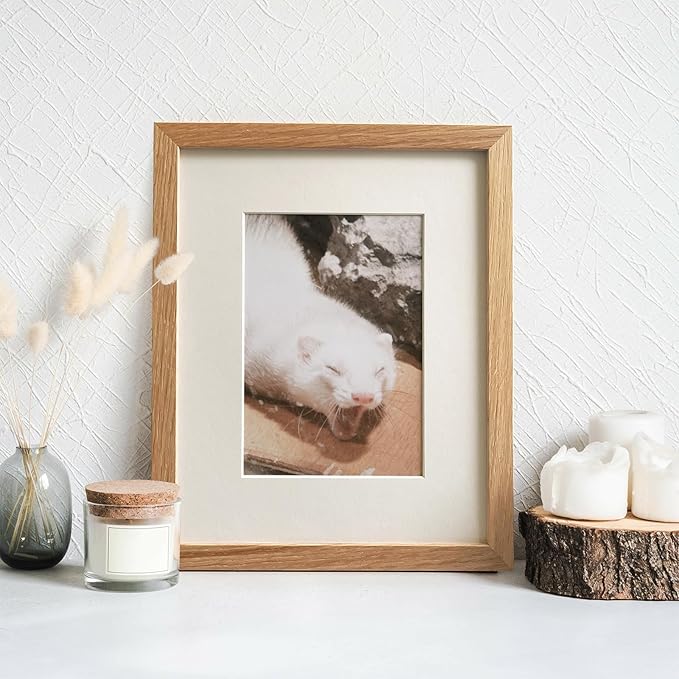 8.5x11 Picture Frame, Solid Oak Wood 8.5 by 11 Picture Frame with Mat to 6x8(Openning Size is 5.5x7.5), 11x8.5 Natural Oak Frames for Wall and Tabletop Display, Set of 1