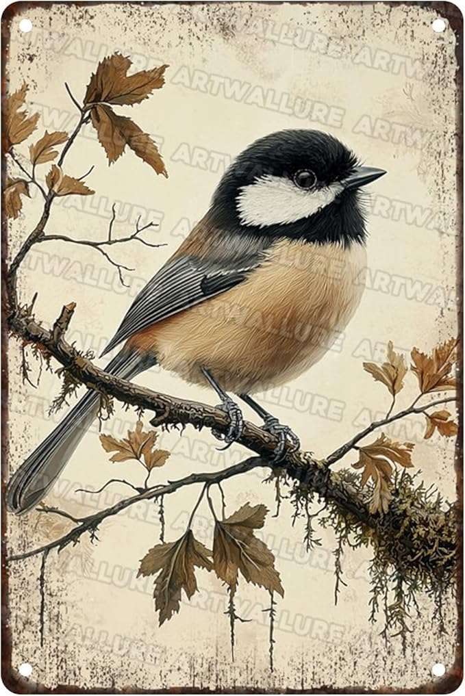 Chickadee Bird Metal Tin Sign Rustic Wall Decor Vintage Wildlife Art Nature Theme Cottagecore Home Decor Quote 8x12inch