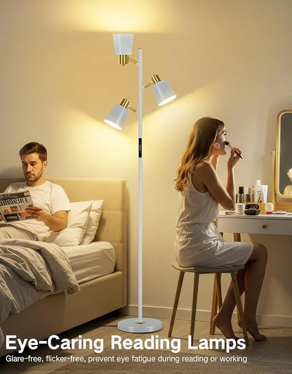 OUTON Tree Floor Lamp, LED Dimmable Floor Lamp with Remote and Touch Slide Control, 4 Color Temperatures, 3 Rotatable Lights, Modern Standing Lamp for Living Room Bedroom Office, Bulbs Included, Grey
