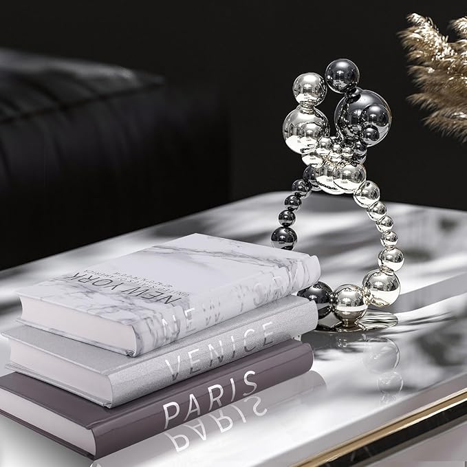Set of 3 Decorative Books for Home Decor-Silver Foil Stamping Decor Books,Fashion Designer Books for Coffee Tables and Book Shelf Decoration
