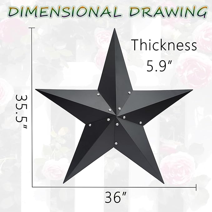 VIVICOMFY 36" Large Black Barn Star Metal Wall Art - Rustic Vintage Western Country Farmhouse Decor