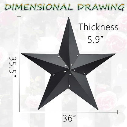 VIVICOMFY 36" Large Black Barn Star Metal Wall Art - Rustic Vintage Western Country Farmhouse Decor