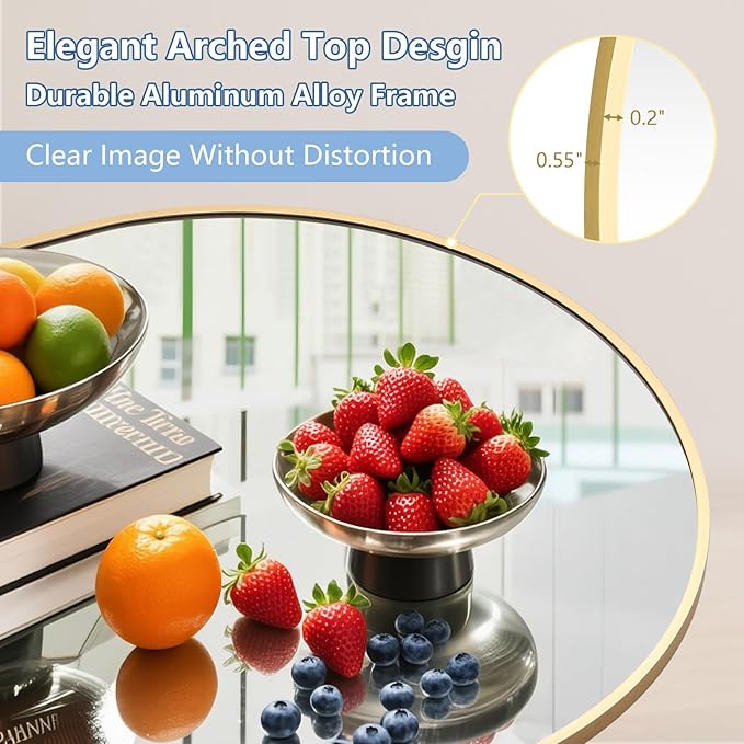 Large Mirror Full Length 76"X44", Oversized Arched Floor Mirror with Stand, Gold Standing Mirror Full Length, Hanging or Wall Mounted for Bedroom Living Room Clothing Store, Tempered Glass