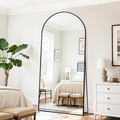 76"×34" Arched Full Length Floor Mirror, Standing Mirror with Aluminum Frame, Large Body Mirror of Free Standing/Wall Mount/Leaning for Bedroom, Living Room, Dressing Room, Black