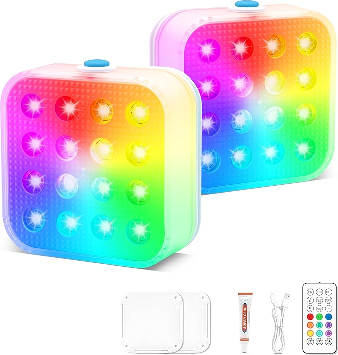 Rechargeable Pool Lights with Remote, 16 Color Changing Submersible LED Lights, Waterproof Pool for inground, Ponds, Bathtub Decorations, 2 Pack