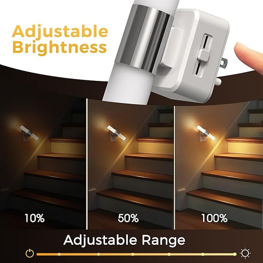 L LOHAS LED Night Light, 2 Pack Night Lights Plug into Wall, 3000K Soft White, 0-100LM Adjustable Brightness, 180° Rotating Plug in Night Light with Auto Light Sensor (Matte White)
