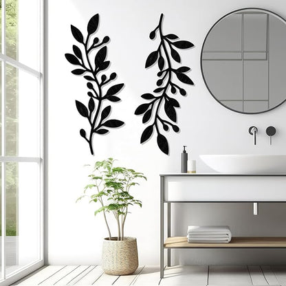 Zzbakress 2 Pcs Colorful Tree Leaf Wall Art Decor Vine Home Wall Decoration Olive Branch Leaf Wall Decor Large Wall Decor for Bedroom, Living Room, Wall Sculptures Indoor Outdoor (Black)