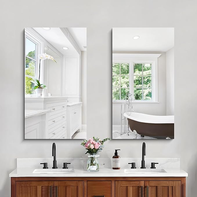 CILIBER Frameless Mirror, 20x36 Mirrors for Wall, Rectangle Bathroom Mirror for Over Sink, Frameless Vanity Mirror with Polished Edge, 3mm Tempered Glass, Hangs Horizontally or Vertically