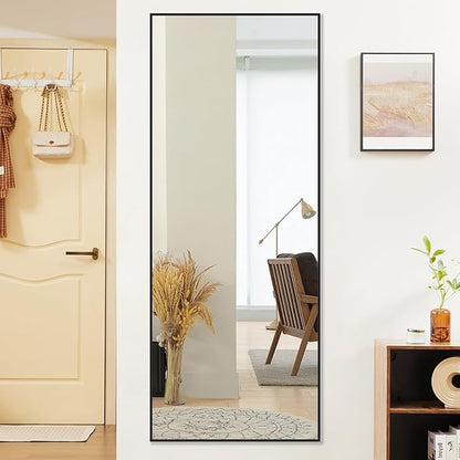 DUMOS Full Length Mirror 64"x21" Full Body Floor Mirror for Bedroom or Cloakroom, Can Stand Alone, Hang or Lean Against Wall, Tall Wall Mirror with Stand, Black