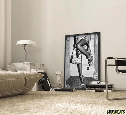 3Pcs Trendy Black and White Leopard Canvas Wall Art Vintage Newspeper Cheetah Wall Decor Fashion Girl Poster Heels Lips Picture Luxury Feminist Painting Print Poster Artwork for Apartment Dorm 24x16in Unframe