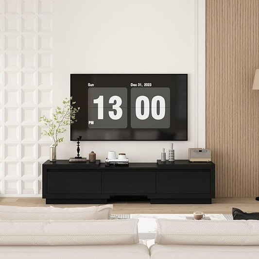Extendable TV Console Table Modern TV Cabinet with Drawers, Contemporary Media Storage Console Table for Living Room Black (65.4-106.3”W x 15.7”D x 15.4”H)