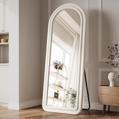 Flannel Full Length Mirror 63"x24", Arched Mirrors Full Length with Stand, Flannel Floor Mirror for Bedroom and Living Room, Full Body Mirror Hanging or Leaning, White