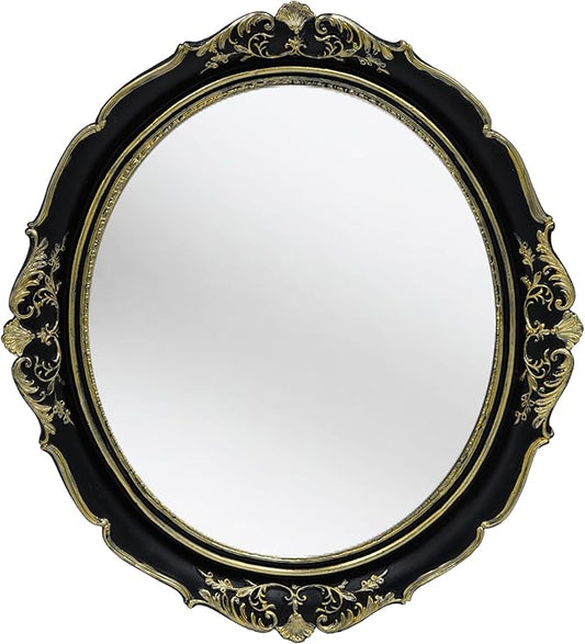 Funerom 12.8 x 14.3 inch Vintage Decorative Wall Mirror, Hanging Mirrors for Bedroom Living-Room Dresser Decor, Oval Black