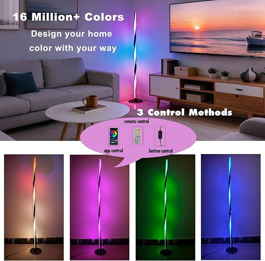 Smart RGBWIC Floor Lamp, LED Corner Lamp compatible with Alexa, Modern Black Floor Lamp with Music Sync and 16 Million DIY Colors, Dimmable Color Changing Standing Lamp for Bedroom Living Game Rooms