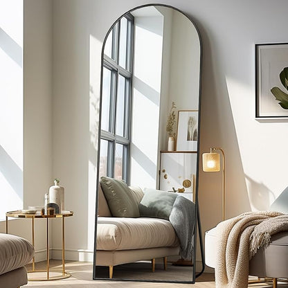 Rowjut 64"x21"Floor Mirror Arched Full Length Mirros, Mirror Floor Length Standing Hanging or Leaning & Large Full Body & Wall Mirror for Bedroom, Living Room, Aluminum Frame, Black