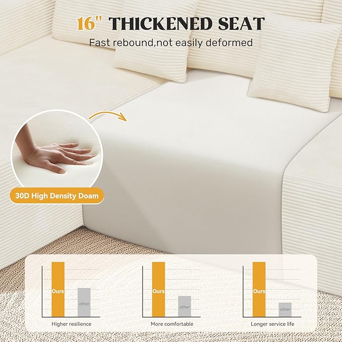 112" Modern Curved Cloud Couch, Boneless Couches for Living Room with Deep Seat, Memory Foam Compressed Modular Sectional Sofa, No Assembly Required,Beige 1 PCS