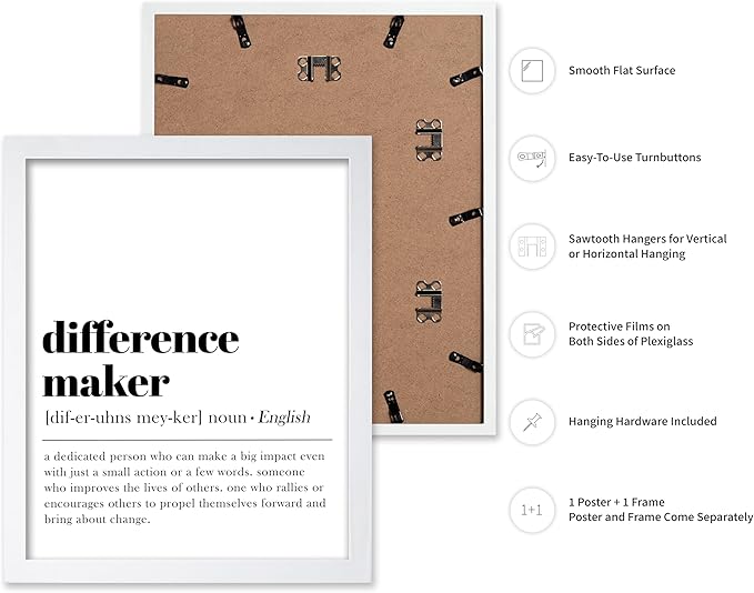 Poster Master Typography Poster - Dictionary Print - Definition of Difference Maker, Book Page - Gift for Teacher, Mentor, Friend - Wall Decor for Home, Classroom, Office, 16x20 White Framed