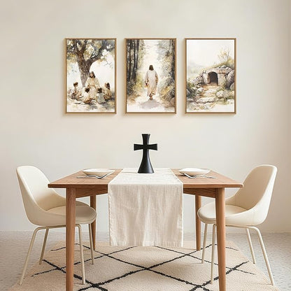Large Jesus Teaching Children on Path Framed Canvas Wall Art,Empty Tomb Christian Wall Decor,Spiritual Religious Bible Artwork for Living Room,Bedroom,Dining Room,Office -24"x36"x3