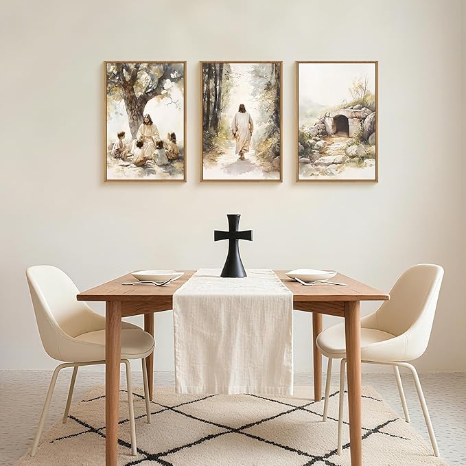 Large Jesus Teaching Children on Path Framed Canvas Wall Art,Empty Tomb Christian Wall Decor,Spiritual Religious Bible Artwork for Living Room,Bedroom,Dining Room,Office -16"x24"x3