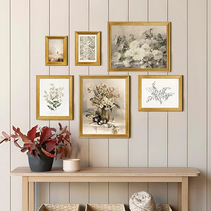 TWING 4x6 Gold Picture Frames Set of 6,Rustic Gold Frames Display Pictures 3x5 with Mat or 4x6 Without Mat,Tabletop Display and Wall Mounting Collage Photo Frame,Set for Wall Gallery