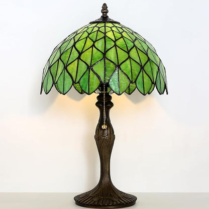 Tiffany Lamp Stained Glass Table Lamp 12 x 19” Green Maple Leaf Style Decorative Lamp Bedside Reading Light for Desk Living Room Bedroom Office Study Light Home Decor Gift