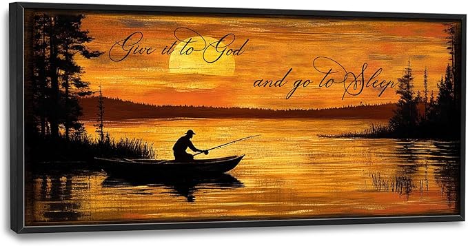 Fishing Large Wall Art for Living Room Farmhouse Give It to God and Go to Sleep Canvas Decor Rustic Fisherman Prints Painting Pictures Extra Large Farm Fish Sunset Framed Artwork for Bedroom 30"x60"
