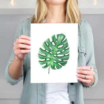 DREAM BIG PRINTABLES Tropical Leaves Wall Art Prints (Set of 6) - Botanical, Vintage, Aesthetic - Unframed 8x10s - Green Leaf Pattern - Indoor, Kitchen, Living Room