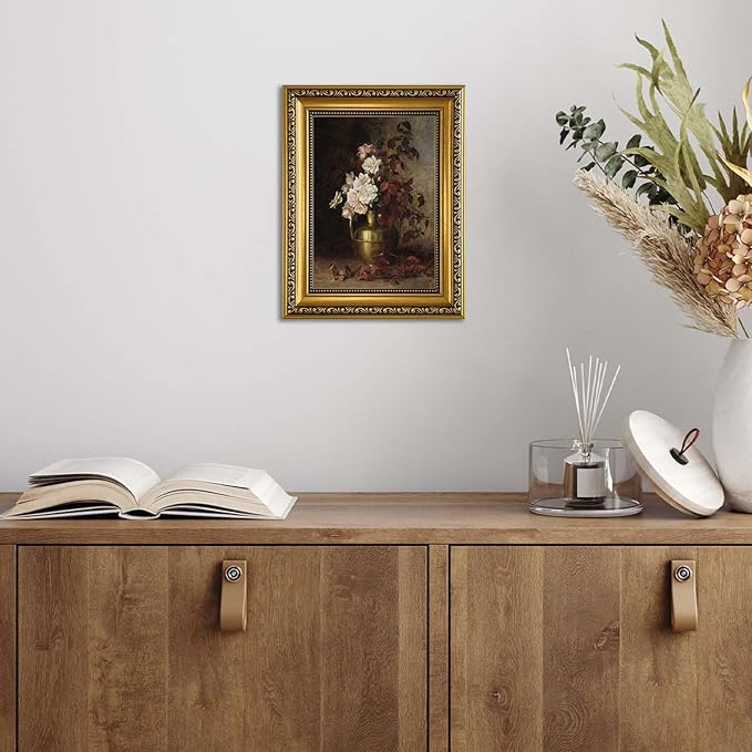 YD&YZY Gold Framed Vintage Wall Art Canvas Rose Bouquet Flower Wall Decor Still Life Dark Moody Aesthetic Art Painting Picture Print for Living Room Bedroom Bathroom Office 8x10 inch Small Framed