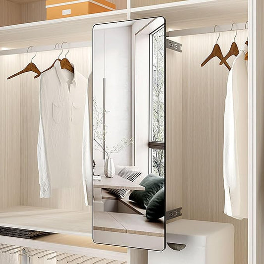 Hideaway Closet Mirror, Retractable Full Length Mirror, 47" x 16" Wall Mounted Mirror, Suitable for Bedroom, Locker Room, Cloakroom