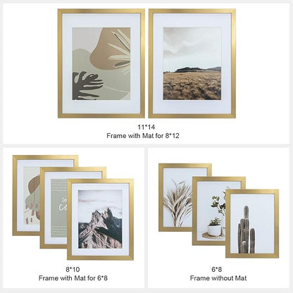 ArtbyHannah Gallery Wall Frame Set,Gold Picture Frames Collage Wall Decor with Neutural Art for Living Room Stariway,8 Pack Assorted Size-11"x14",8"x10",6"x8"
