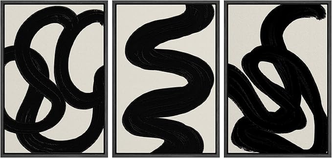SIGNLEADER Framed Canvas Print Wall Art Set Duotone Minimal Dark Brush Stroke Landscape Abstract Shapes Illustrations Modern Art Boho Decorative for Living Room, Bedroom, Office - 24"x36"x3 BLACK