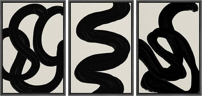 SIGNLEADER Framed Canvas Print Wall Art Set Duotone Minimal Dark Brush Stroke Landscape Abstract Shapes Illustrations Modern Art Boho Decorative for Living Room, Bedroom, Office - 24"x36"x3 BLACK