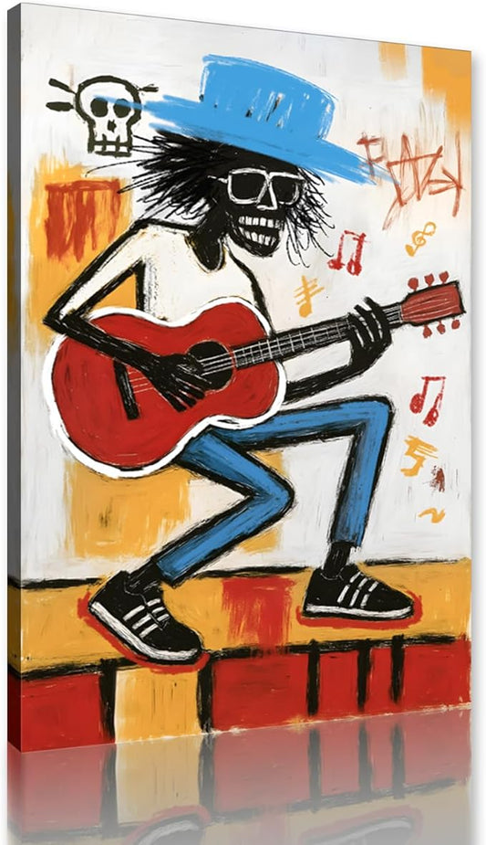 Music Canvas Print Wall Art Black Man Wall Decor Cool Pictures Colorful Graffiti Poster Abstract Art Framed Artwork for Living Room Bedroom Decoration Ready to Hang 12x16inch