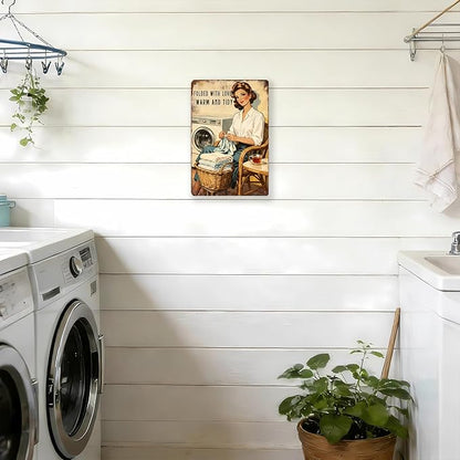Funny Laundry Sign Vintage Tin Plaque Folded With Love Warm And Tidy Wall Art Laundry Room Decor Rustic Farmhouse Home Gift 12x8 Inch
