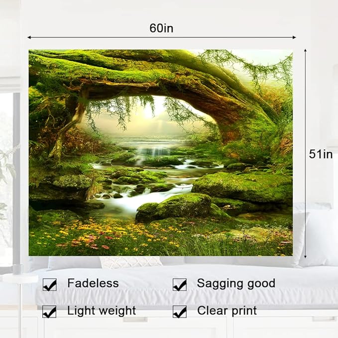 Llamazing Forest Landscape Home Decor - Living Room & Bedroom Magic Tapestry (Sunlight&Creek, 60''L51''W)