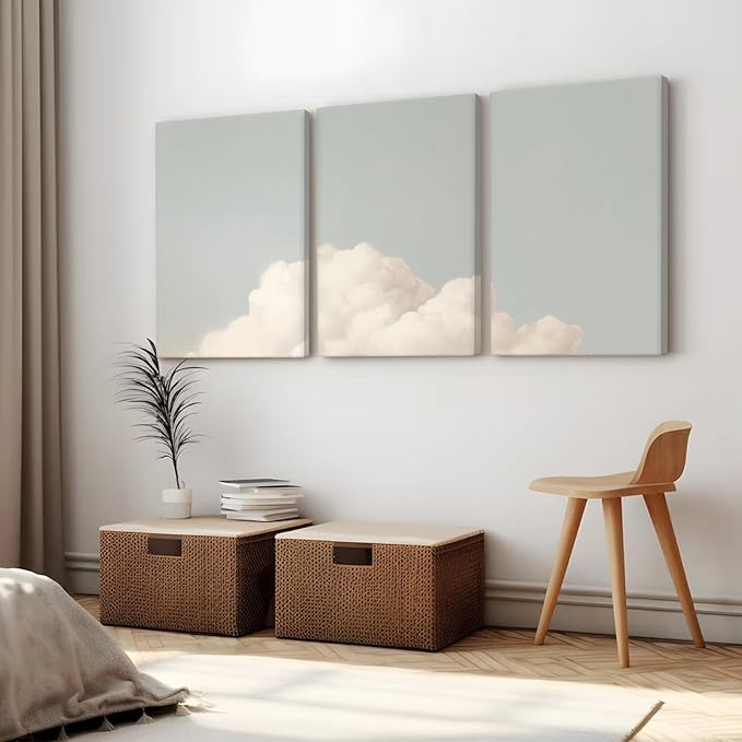 Pennclys Clouds Wall Art Decor Over The Bed Sky Canvas Wall Art Abstract Minimalist Clouds Prints Painting Blue Sky Wall Decor Pictures for Living Room Bedroom 16x24 Inch Ready to Hang Set of 3