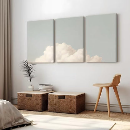 Pennclys Clouds Wall Art Decor Over The Bed Sky Canvas Wall Art Abstract Minimalist Clouds Prints Painting Blue Sky Wall Decor Pictures for Living Room Bedroom 16x24 Inch Ready to Hang Set of 3